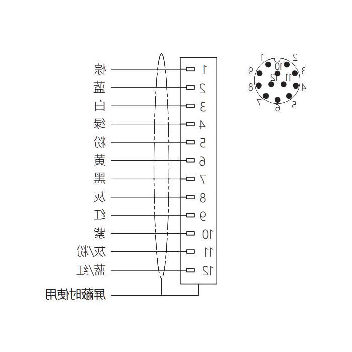 M12 12Pin, straight male head, flange socket, plate mounting, pre-cast UL electronic wire, 64SC81-XXX